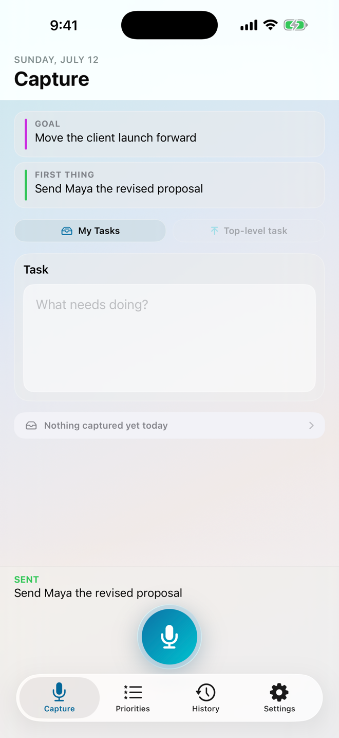 A reviewed task safely saved from Capture